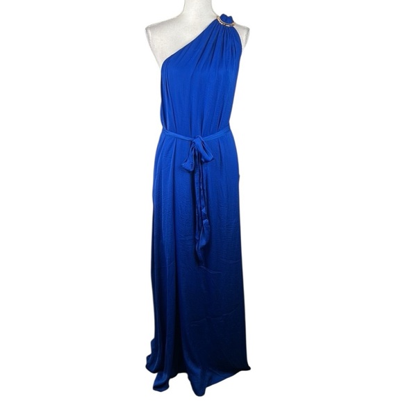Lulus Goddess Aura Cobalt Blue Satin One-Shoulder Maxi Dress Size XXL New! - Picture 6 of 13